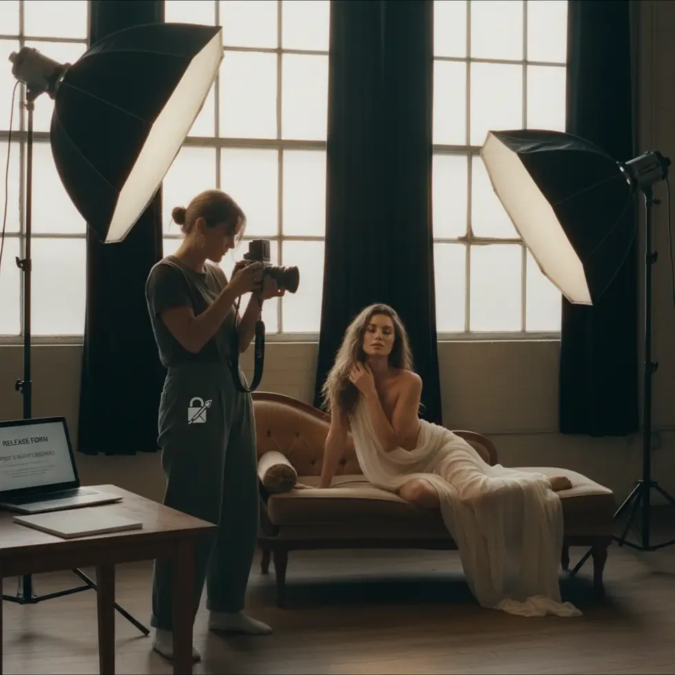Artistic sensual photo shoot emphasizing privacy and empowerment