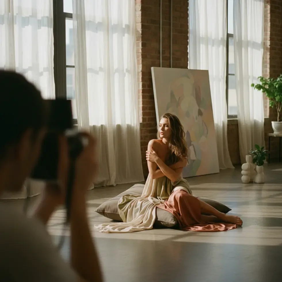 Artistic sensual photo shoot emphasizing privacy and empowerment
