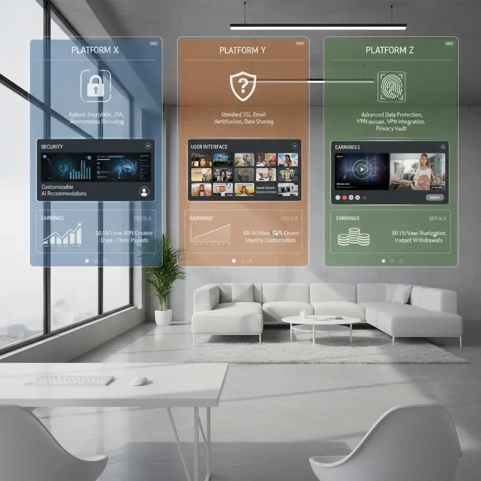 Comparison of adult content platforms on multiple screens highlighting key features