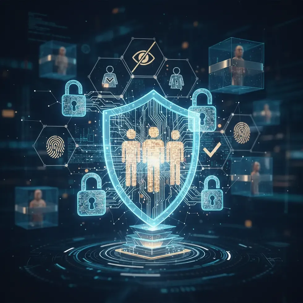 Conceito profissional de segurança digital para criadores de conteúdo adulto 2025 com símbolos de privacidade e cadeados digitais