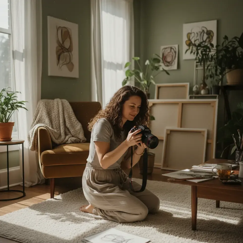 Creative person taking sensual photos emphasizing privacy and care