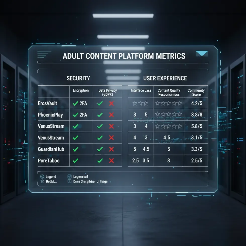 Digital comparison chart of adult content platforms security and user experience